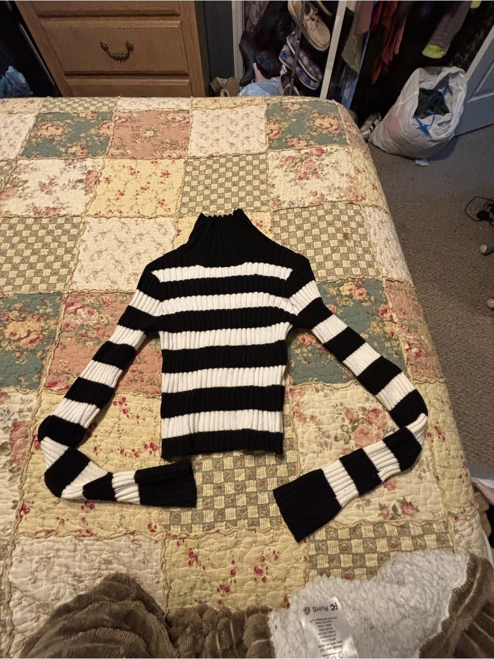Altar'd State Black & White Striped Mock Neck Sweater XXS